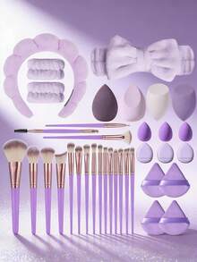 36件套化妆刷套装，包含：18支化妆刷 + 2个发带 + 2个腕带 + 4个化妆海绵 + 3个迷你化妆海绵 + 3个迷你气垫粉扑 + 4个三角粉扑，新手友好型全能套装 | 便携旅行礼物 | 新手女士的理想之选 - 彩色 - 查看 13