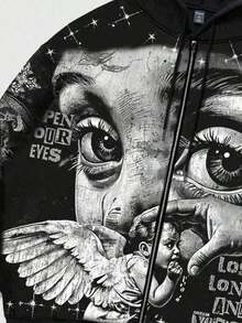 Street Life Spring/Summer Casual Graphic Men'S Street Angel Slogan Print Hoodie - 黑5 - 查看 11