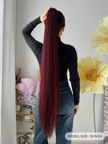 HEYPINK 38-Inch Extra Long Straight Synthetic Hair Ponytail Extension, Ombre Brown To Burgundy Black, Claw Clip Ponytail Hair Accessory Suitable For Women Party And Daily Use - Dark Brown - View 4