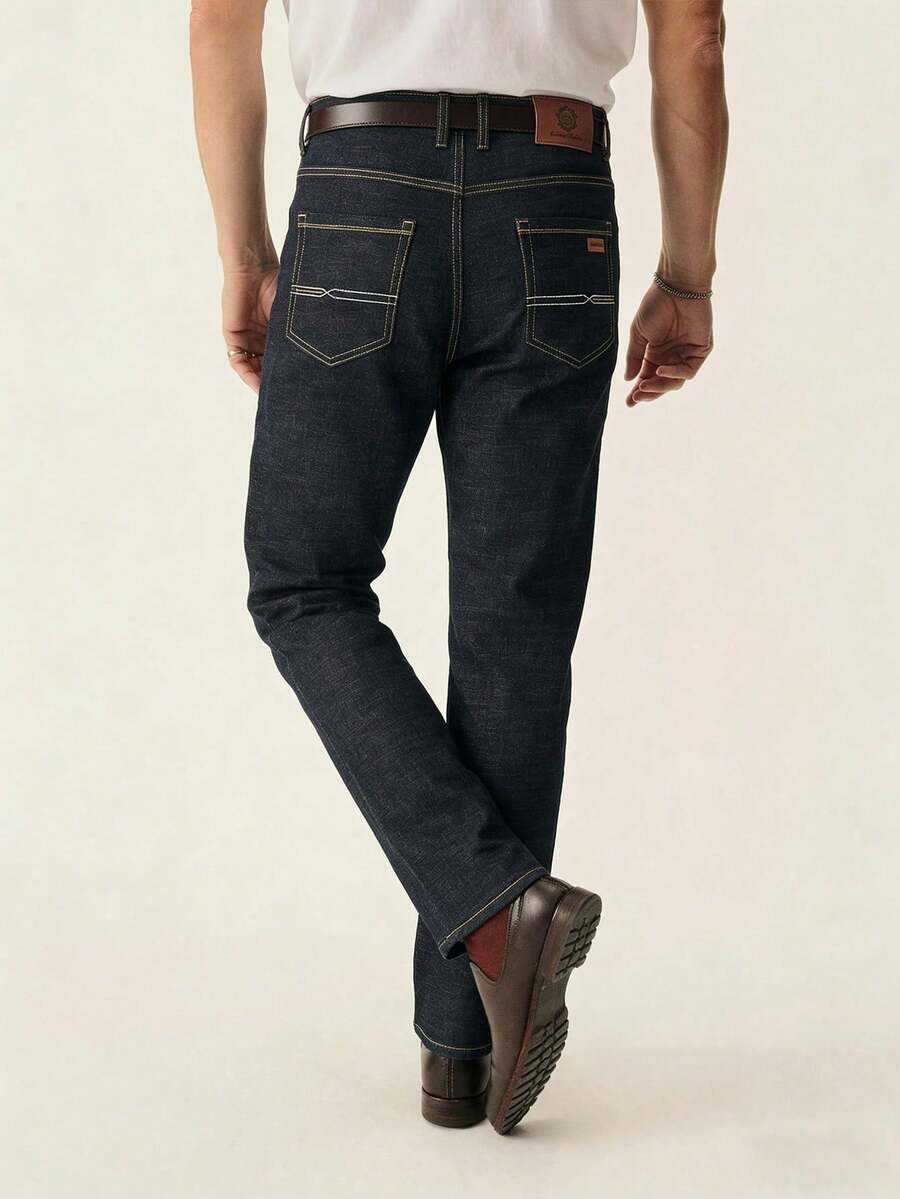Classic 5-Pocket Blue Denim Jeans, Effortless Casual Daily Wear, Minimalist Versatile Design For All Seasons - Black - View 1