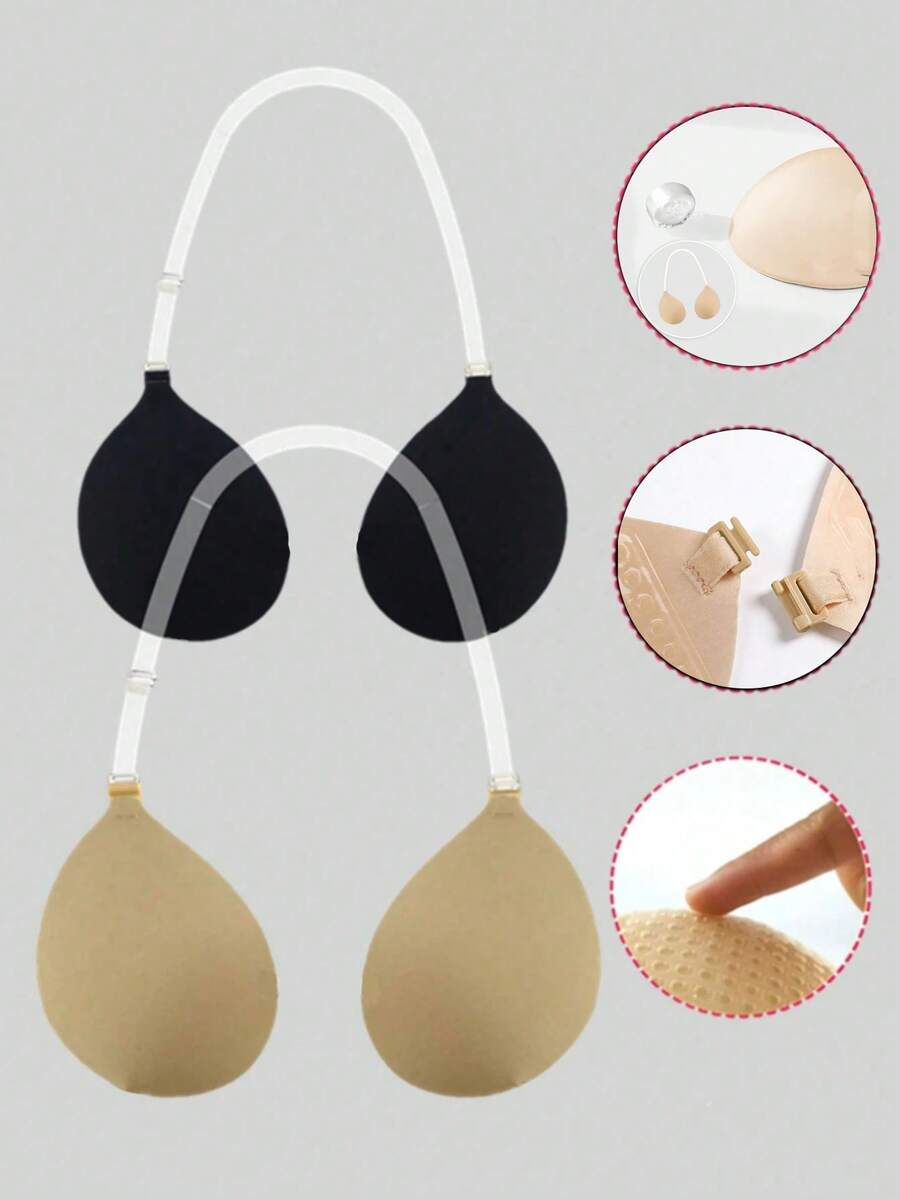 1件装女士挂脖式隐形聚拢胸贴,多功能内衣提拉乳贴,透明挂脖带延长扣,多种穿法,适用于露背连衣裙、婚纱、泳装、变装角色扮演等。 - 彩色 - 查看 1