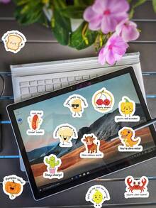 90张可爱趣味食物动物励志贴纸，防水乙烯基鼓励贴纸，教师奖励贴纸，可用于水瓶、笔记本电脑、日记本、剪贴簿、儿童手工 - 趣味諧音梗獎勵貼紙 - 查看 4