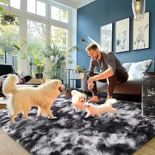 Trendcylala Soft Modern Indoor Large Shaggy Area Rug, Plush, Non-Slip, Not Easy To Shed Hair, Home Decorative, Suitable For Bedroom, Living Room, Dining Room, Dorm, Accent Floor Carpet ,Room Decor, Tie-Dye Black White - Nhuộm tie-dye đen trắng - Xem 5