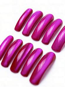 10pcs Handmade Downward Curved Acrylic Press On Nails,Magenta Gradient Cat Eye Texture,High Gloss Mirror Wear Resistant,Reusable,Party Daily Streetwear Girlfriend Gathering Fashion Social Summer,Suitable For Women,Perfect Gift For Women - Màu đỏ tím - Xem 6