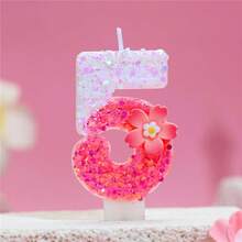 1pc Pink Number Birthday Candle, Sparkling Color Block Flower & Number Birthday Candle, Cake Decor, Creates Romantic Atmosphere, Handmade DIY Adult Ceremony Candle, Suitable For School Opening, Valentine's Day, Princess Birthday Party, Graduation Party - Birthday Candle Number - View 8