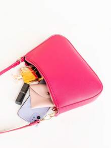 Tas Baguette Satu Bahu Minimalis Modis yang Bisa Diselipkan di Bawah Lengan - Hot Pink - View 5