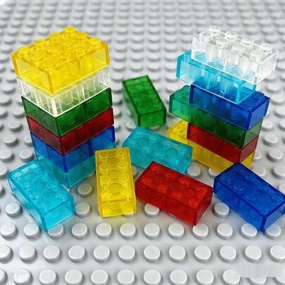 20 peças de blocos transparentes com 2x4 pontos - Compatíveis com o modelo 3001, peças pequenas para construção de casas e cachoeiras infantis.