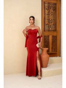 Glamorous Long Party Dress For Bridesmaids, Weddings, And Graduations. - Terracotta - View 3