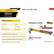 MARTILLO DE UÑA 16 OZ MODELO HCH81016 INGCO | HERRAMIENTA MANUAL PARA GOLPEO Y EXTRACCIÓN - C - Ver 2