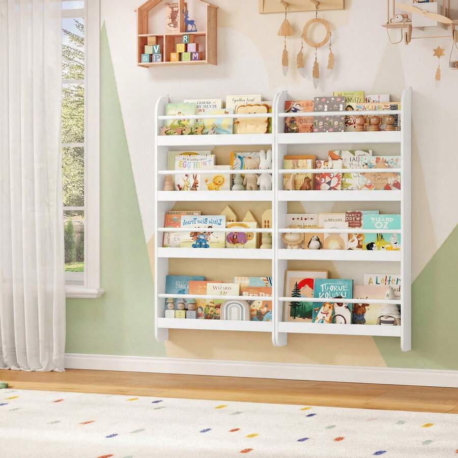 Furchen Libreria per Bambini,Libreria Montessoriana per Bambini,con 4 Ripiani,Libreria da parete per Cameretta e Stanza dei Giochi, Bianco 57x12x111,5cm - Bianco - Visualizzare 1