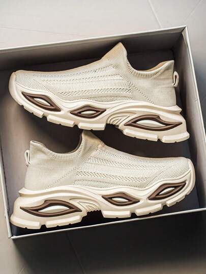 Spring/Summer New Knitted Leg Warmers Thick Sole Sneakers Elastic Casual Chunky Sneakers Breathable Men Shoes Size 39-45