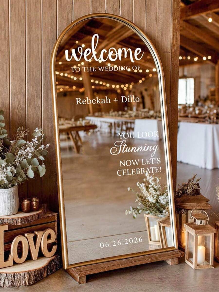 Personalized Mirror Stickers, Wedding Mirror Stickers, Wedding Signage, Customized Wedding Stickers - Multicolor - View 1