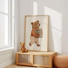 Una impresión artística en lienzo, disponible en versiones enmarcadas y sin enmarcar; arte de pared para guardería con un oso; arte de guardería con temática animal; un diseño de oso leyendo; decoración de guardería de género neutro; diseños lindos para niños pequeños; estética de decoración de habitación; pósteres de habitación; decoración del hogar; decoración de la sala de estar; decoración divertida para la habitación de los niños - Multicolor - Ver 10