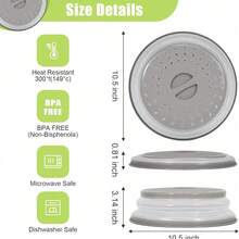 10.63 Inch X 3.15 Inch Large Foldable Ventilated Silicone Microwave Food Splatter Cover With Handle - 2 In 1 Microwave Plate Bowl Lid Kitchen Accessory - Multicolor - View 7