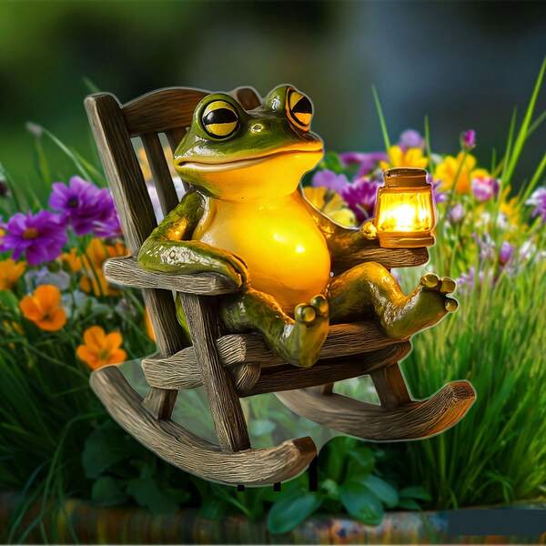 2D Flat, Whimsical Frog Armchair Lantern Garden Decor - Durable Acrylic Weather-Resistant Outdoor Decoration