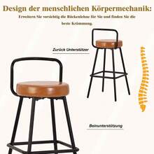Modern Bar Stool Set Of 4 With Ergonomic Backrest, Water-Repellent PU Leather And Sturdy Iron Legs, Bar Stool With Backrest, Footrest For Bar, Kitchen & Dining Room, Brown - Brown + Metal + Polyurethane Leather + 4 - View 10