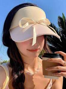 Mũ chống nắng nữ thắt nơ, vành rộng, chất liệu lụa băng, thoáng khí, chống nắng, bảo vệ da khỏi ánh nắng mặt trời. - Mũ chống nắng bằng lụa băng, vành mũ thoáng khí - Xem 4