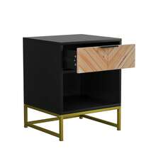 Modern Bedside Table With One Drawer And One Open Compartment, Suitable For Living Room, Bedroom And Hallway, 43 X 40 X 55 Cm, 1 Piece - Black + Natural Color + Medium Density Fiberboard - View 10