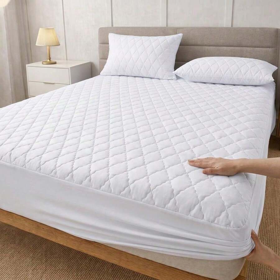 Waterproof Quilted Mattress Protector Cover With Elastic – Single, Double, Queen And King – Pillowcases Not Included - White - View 1