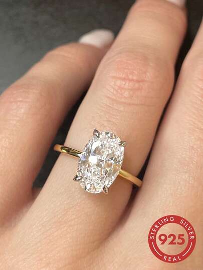 1pc 5 Carat Oval Ring, Made Of 925 Sterling Silver, Women's Engagement/Wedding Ring, Exquisite Bridal Jewelry, Anniversary/Birthday Gift