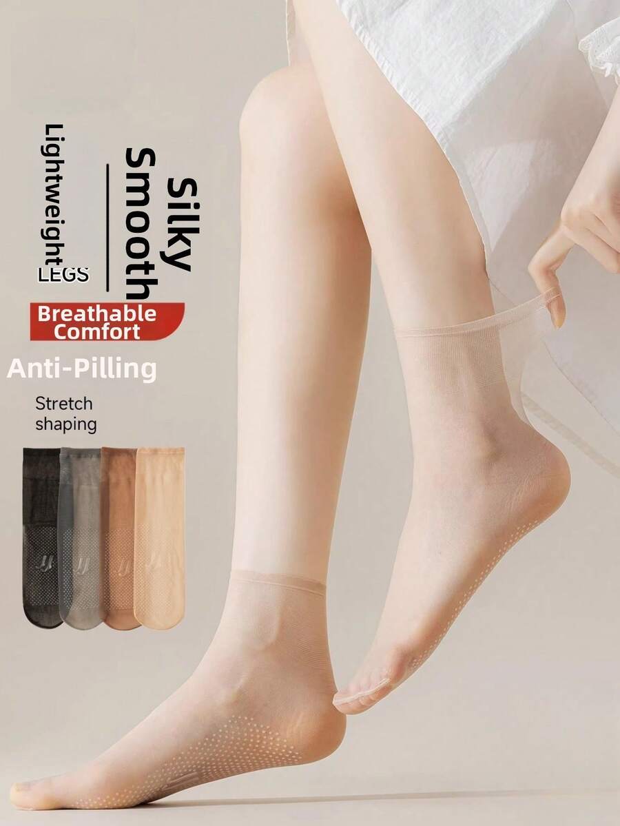 10 Pairs Women's Summer Thin Dot Gel Mid-Calf Socks, Transparent Non-Slip Invisible Socks, Versatile Breathable Suitable For Ladies - Multicolor - View 1