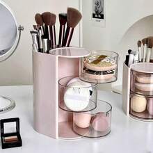 2-In-1 Powder Puff Storage Box, Rotating Makeup Brush Holder, Makeup Pad Pad & Sponge Organizer - White Three-layer Storage Box - View 9