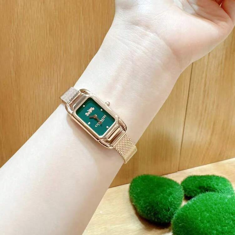 Coach Cadie Series Women's Quartz Watch, Rose Gold Tone Case Rose Gold Milanese Strap Green Dial - 玫瑰金 - 查看 13