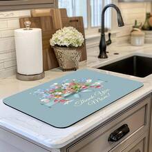 1pc Carnation Hug Design - Multifunctional Absorbent Pad, Polyester Waterproof Table Protector Mat For Kitchen, Dining Table, Washing Machine, Bathroom Vanity, Kitchen Accessories, Party Supplies, Adds Happiness To Home - Carnation's Embrace - View 6