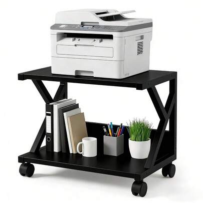 Modern Desktop Printer Stand 2 Tier Desk Organizer Multi-Purpose Computer Monitor Riser With Storage Shelves Wood Printer Stand For Home Office Fax Machine Scanner Books