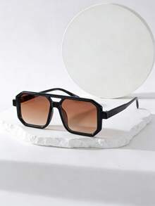 1/2/3/4/5pcs Women's Square Frame Double Bridge Fashion Glasses - Black-framed Double Tea Leaves - View 2