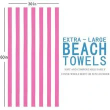 1pc Oversized 29x58 Inch Stripe Beach Towel  Extra Large Accessories Essentials Soft Super Absorbent Pool Travel Bath Swim Camping Towels Bulk Men Women Adults Gift - Hồng - Xem 8