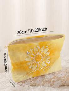 1pc Portable Daisy Flower Pattern Double-Sided Print Zipper Cosmetic Bag, Multifunctional Travel Toiletry Organizer - Multicolor - View 3