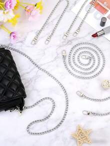 Juego de correas de cadena cubana de plata (20 cm, 39 cm, 60 cm, 80 cm, 120 cm), accesorios de correa de cadena de lujo de plata desmontable de varias longitudes, adecuado para bolso cruzado/bolso/bolso de hombro, adecuado para uso diario, fiesta, boda, regalo de vacaciones para mujeres - Plateado - Ver 6