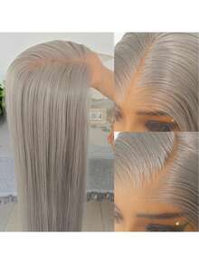 Tóc giả ren phía trước 13*4, tóc dài thẳng, chịu nhiệt, tóc giả ren dành cho nữ. - Màu Xám nhạt - Xem 2