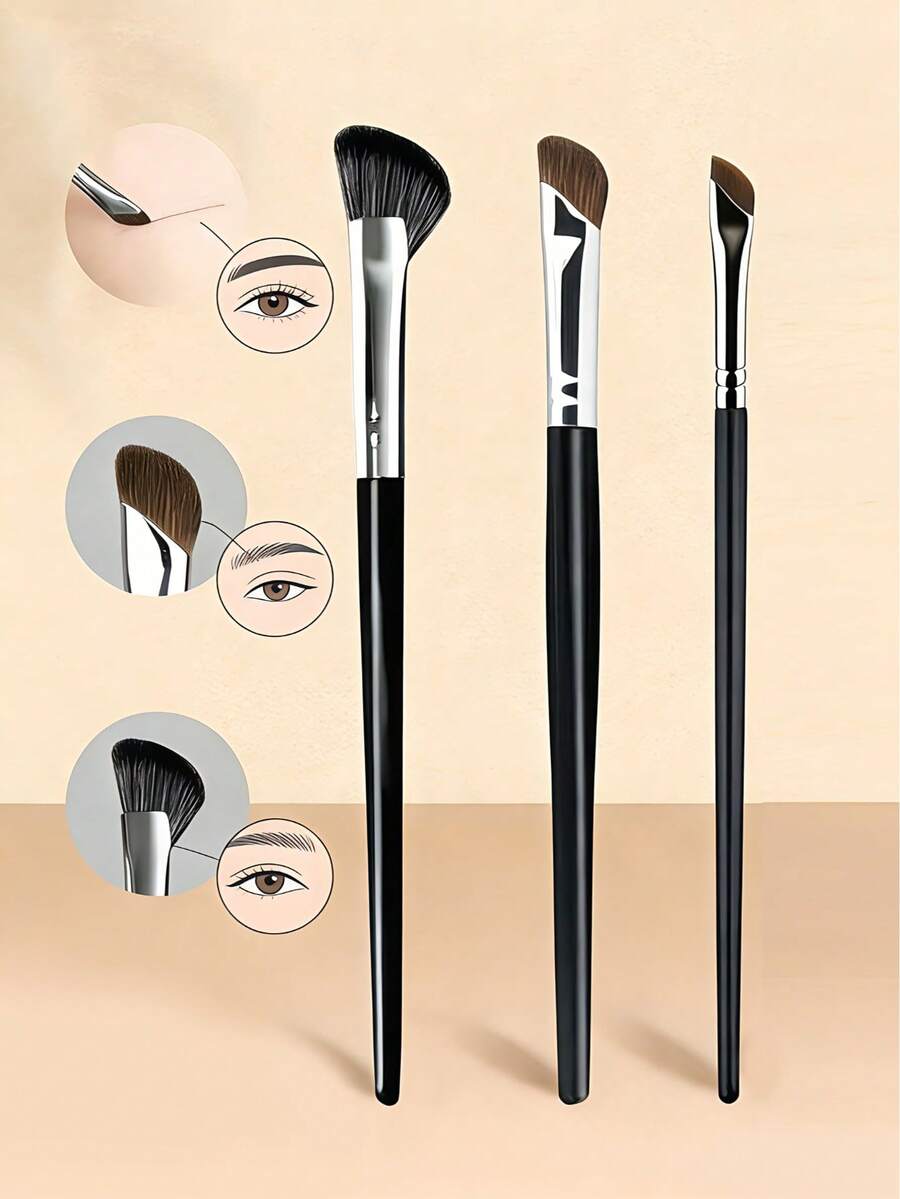 Bộ 3 cọ trang điểm tạo khối và bắt sáng mũi, cọ tạo khối góc cạnh, cọ tán phấn mắt và mũi siêu mảnh, dụng cụ trang điểm chính xác với lông mềm mại.