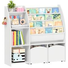 HaluPeit Kinderregal mit Zeitungsständer, Bücherregal Kinder mit 2 Säulen, 4 Ablagen, Spielzeugregal, Kinder mit Aufbewahrungsbox, für Kinderzimmer, Wohnzimmer, 30 x 105 x 100 cm, Weiß - Weiss - Übersicht 9
