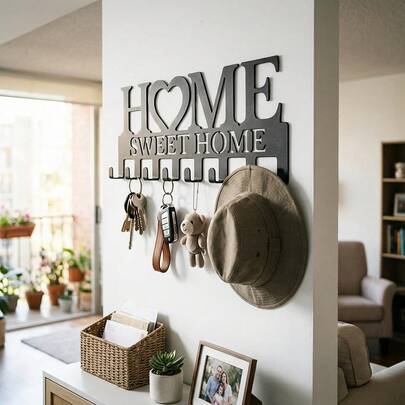 1PC Warm Home Metal Decoration Key Hook, Wall Mount Keychain Rack For Door Back Garage, Multi-Purpose Hanger