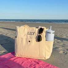 1 Túi vải canvas cotton thêu cá nhân hóa, có túi bên và túi phía trước, túi tote canvas tùy chỉnh, quà tặng tiệc độc thân - Nhiều màu - Xem 7