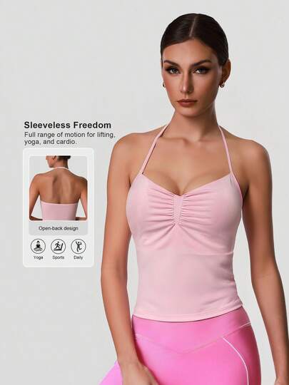 Sodalemon Women's Adjustable Strap Racerback Sports Bra Top, Elastic Padded Yoga Casual Outdoor Active Vest