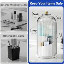 Bathroom Sink Organizer,Premium ABS Plastic Bathroom Organizer Caddy,Multi-Use Countertop Storage Stand,Toothbrushes Storage,Toothpaste Tubes Organizer,Home Bathroom Organizer,Dorm Bathroom Caddy,Apartment Vanity Organizer,Family Bathroom Storage,Personal Use Bathroom Organizer,Daily Use Bathroom Storage,Non-Slip Base,360° Rotating Design,3 Slots Storage,Sliding Lid,Dustproof,Easy To Clean,Stylish Appearance,Space-Saving Design,Premium ABS Plastic,Durable,Sturdy,Lightweight,Waterproof,Easy To Install,No Complex Steps,Reusable,Long Service Life,Compact Size,Portable,Multi-Scene Use,Vanity Counter Storage Solution - trắng - Xem 3