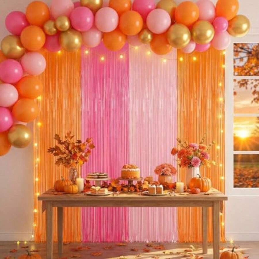 4Pcs Sunset Party Rations 6.6Ft Fe Curtains Party Rations Pink And Orange Backdrop Curtains Sunset Autumn Tanksng Idal Wedding Uation Backdrop R - màu hồng và màu cam - Xem 1