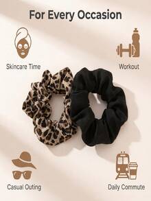 2 pezzi Elastici per capelli con stampa nera e leopardata, accessori per le vacanze, fermacode, elastici per capelli, fasce per capelli - Multicolore - Visualizzare 2