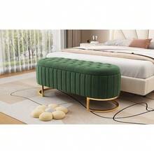 Sofa Cover And Footstool With Storage 120 X 40 Cm, Upholstered Footstool With Storage Space, Sofa Bench, Beige Velvet Fabric - 綠色 - 查看 10