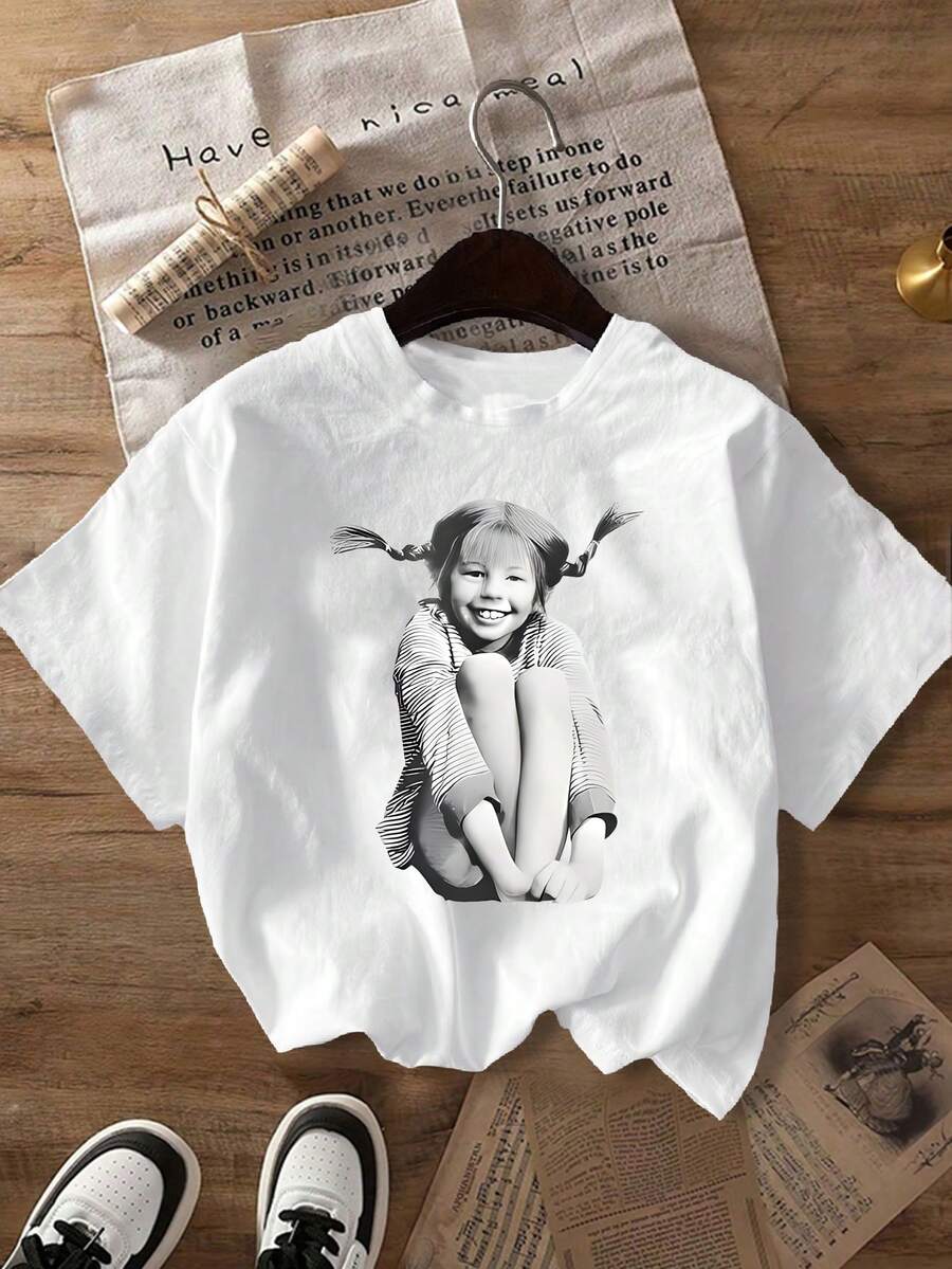 女士日常个性造型圆领短袖休闲春/秋/夏T恤 白色 - 白色 - 查看 1