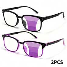 2-Pack Multifocal Progressive Women Square Full-Rim Reading Glasses Spring Hinges Durable Polycarbonate Eyewear For Home And Office - Black+Purple - View 11