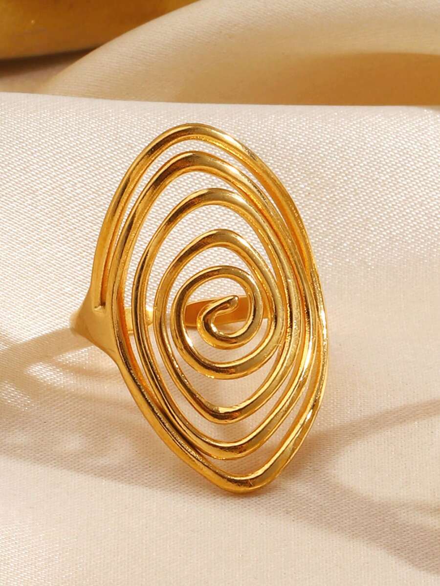 1pc Stainless Steel 18K Gold Plated Vintage Geometric Spiral Open Ring, Suitable For Women's Daily Wear - Gold - View 1