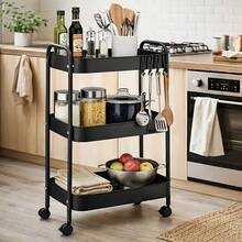 Multifunctional Rolling Utility Cart, 3/4-Tier Mobile Storage Organizer With Wheels, Space-Saving Plastic Shelving Unit, For Kitchen Bathroom Living Room Bedroom Garage, Modern Home Decor, Black/White Options Available - 四層升級款 - 查看 7