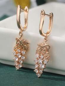 1 Đôi bông tai mặt dây chuyền hình lá nho sang trọng tinh tế, đính đá Cubic Zirconia tổng hợp sáng bóng, phụ kiện thanh lịch dành cho phái nữ trong các dịp lễ hội, đám cưới hoặc tiệc tùng, cũng là món quà sinh nhật hoàn hảo. - Hoa hồng vàng - Xem 12