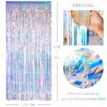 1pc 3.2ft X 6.5ft Iridescent Party Streamers Backdrop - Neon Transparent Holographic Tinsel Foil Fringe Curtain For Mermaid/Frozen/Sea Party Theme Decorations - View 3