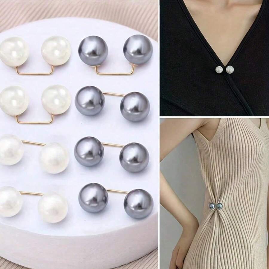 2 chiếc khuy quần jean đính ngọc trai, ghim cài áo chống trượt, khóa dép chống trượt, dụng cụ điều chỉnh độ dài quần. - ngọc trai - Xem 1